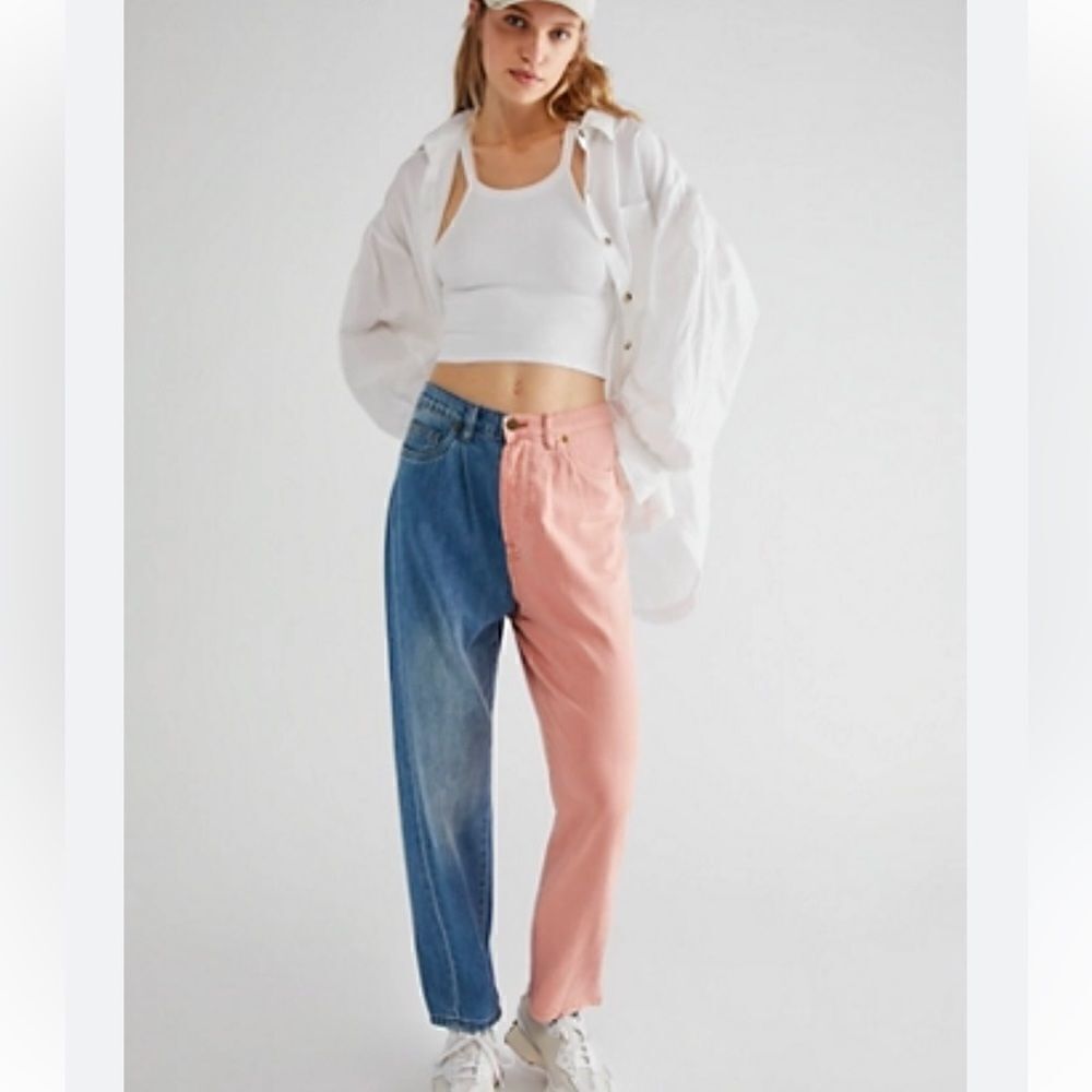 Sandrine Rose X Free People High Waisted Buttons Fly Colorblock Jeans .Size 29